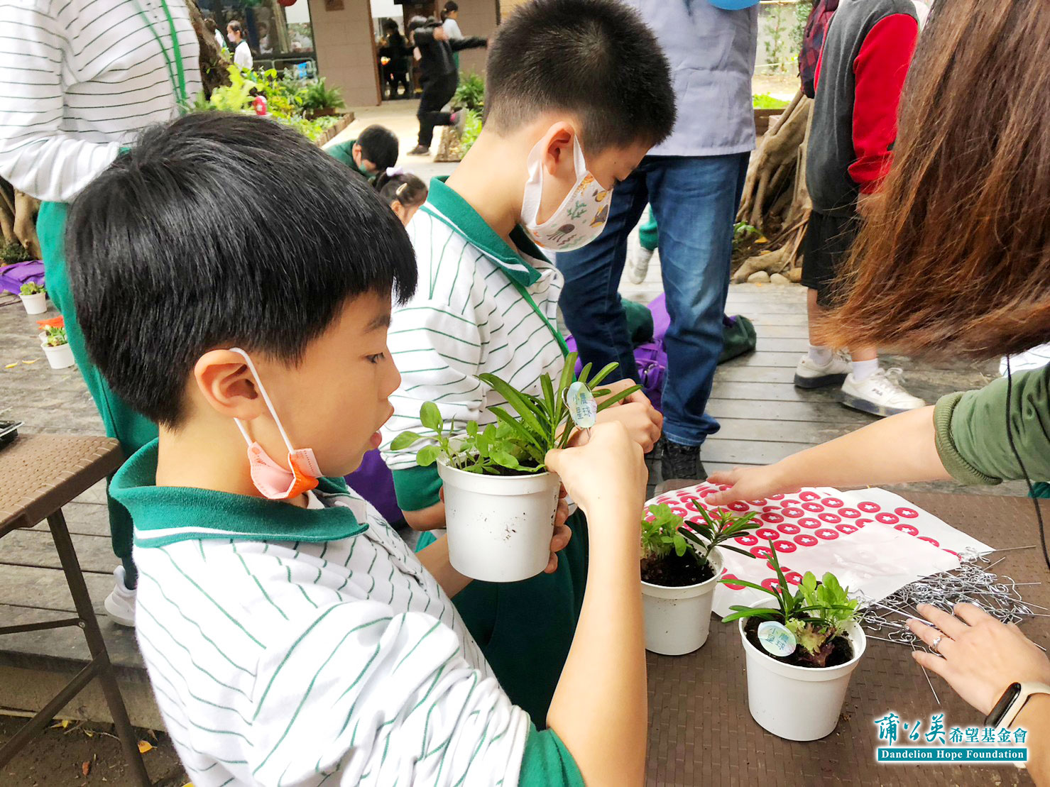 ▲學童們製作小農星球，其上三株植物代表蒲公英基金會三生有幸的概念。